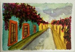 Original ACEO Contemporary Watercolor Street Scene Buildings on Paper Unframed