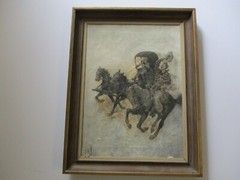 ANTIQUE OIL PAINTING ILLUSTRATION ART 1910’S WESTERN WAGON HORSE COWBOY ART OLD