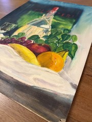 Vintage Student Artist Unsigned Oil Painting | Still Life Wine Fruit