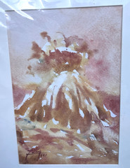 Jacek Polak Original Art Painting Signed Water Color On Paper Stack Volcano 1991