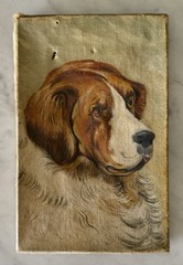 Antique Original Saint Bernard Oil Painting – Unframed – READ