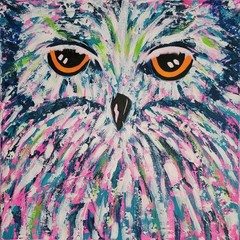 Original painting of an Owl „Keeping Watch“ 20x20x1.5 Acrylic pink blue green