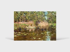 Oil painting Fishing Ukrainian painter canvas Unframed original Decor landscape