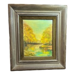 Vintage Irma Wallem Oil Art Board Framed Country River 1968 Signed Bottom Right