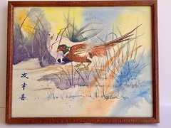 „Pheasants in Snow“ byJim Osani Artist Proof 1 of 2 Watercolor on Canvas