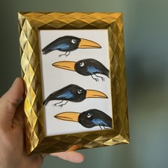 Ravens,crows,birds,funny,cute,original,miniature Painting,small,mini,framed