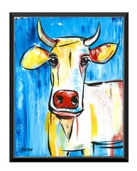 11×14 Original White Cow Painting on Canvas Farmhouse Animal Art Acrylic by Jim
