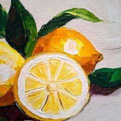 Lemons Impasto Oil Painting Original 3D Art Kitchen Decor Unframed 6×6
