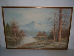 Vintage Large Framed Mountain Stream Painting on Canvas 37 3/16″ x 25 1/4″