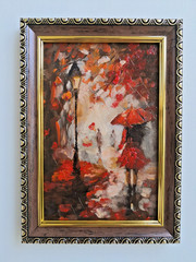 Original Oil Painting 6×4 in Rainy Autumn Street Fall Landscape Art Frame Gift