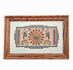 Vintage Native American Navajo Sand Painting by Glen Nez with COA Framed Matted