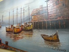 Original oil painting  Sailboats Seascape on canvas signed W. JONES framed 24×48