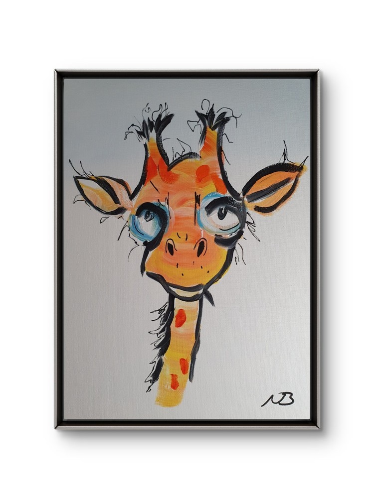 GIRAFFE PORTRAIT 12×16 ABSTRACT EXPRESSIONIST ORIGINAL PAINTING CANVAS ORANGE