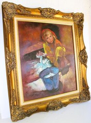 SANDU LIBERMAN 1923-1977 ORIGINAL OIL PAINTING ON CANVAS SIGNED CHILD PLAYING