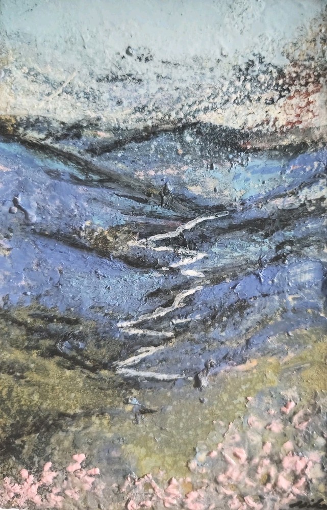 6 inch x 4 inch – Mountain Scene – Mixed Media Mini Painting by A. Avila
