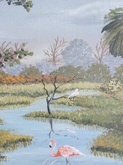 Florida Landscape Painting Palm Trees Flamingo By June Peters Signed Framed