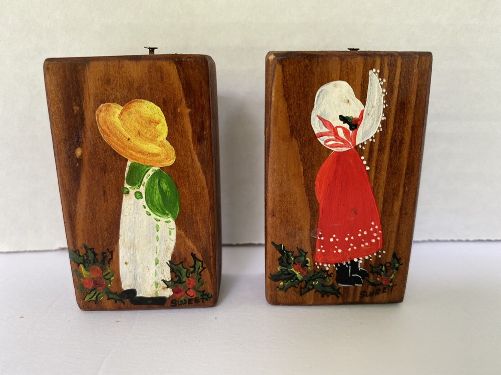 Plaques Wood 2.75″ L Hand Painted Pictures Boy Girl Ready To Hang Rustic 2