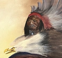 Vintage 1979 SIGNED K Loud Native American Warrior with Eagle FRAMED yellow gray