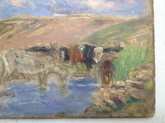 19th Century Impressionism Eugene BOUDIN Landscape Cows Authentic Oil painting