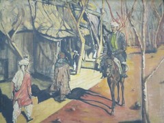 VINTAGE RUSSIAN VILLAGE PAINTING BY GORNITSKY PORTRAIT MAN AND HORSE RARE ART