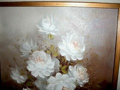 VTG ROBERT COX Canvas Painting Floral Still Life In Gold Frame~15″ x 17″~SIGNED~