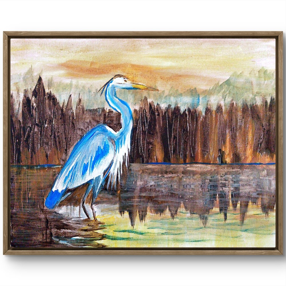 Blue Heron Bird Modern Signed Original Canvas Acrylic Wall Art 11×14 BACH