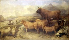 Oil painting cows cattle A-Highland-Cattle-Fair-Isle-of-Skye-Richard-Ansdell art
