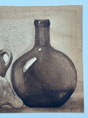 DOHAN ANTIQUE 1937 ORIGINAL ART WATERCOLOR PAINTING POTTERY SQUASH POT BOTTLE