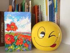 Original Art Oil Painting Poppies Flowers Impasto Artwork on Panel 6x4in