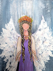 ORIGINAL Painting „ANGEL “ impasto ACRYLIC 10″x 8″ by Olga Diduh.