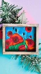 Red Poppy Flower Wall Art Original Watercolor Painting Small Floral Decor 5×8