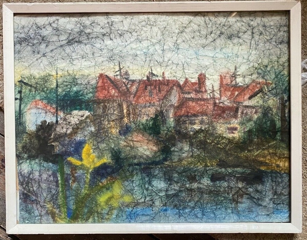 Painting Mischtechnik City At Shore Frame Modern Port North German Baltic Sea