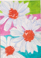 ACEO Original Colorful Daisies, OOAK Watercolor Art Painting Sharon Foster