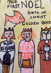 ACEO watercolor art by PJ, art card 2.5 x 3.5: the first Noel golden book cover.
