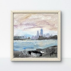 Lake No.9 4×4 original oil painting Chicago urban landscape fine art