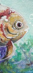 Original Abstract 9 x 9″ Study Colorful Fish Acrylic on PAPER Art
