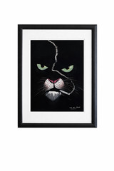 👉 Contemporary Black Cat Painting 70×90 Pastel Framed Modern Art