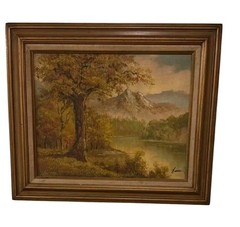 Vintage Oil Painting Signed by Hanson – Mountain Landscape Scene with Original W