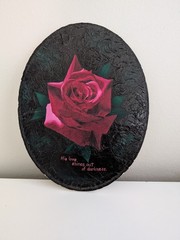 Midnight rose oil painting original artwork canvas dark oval religious textured