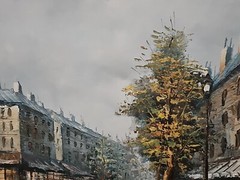 Vintage Henri Rogers Paris Street Cityscape Oil Painting Signed FRAMED 54″×29″