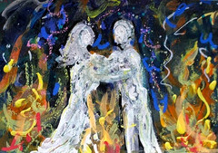 ACEO Original Painting Divine Energy FIRE Soul Union Self TWIN FLAME Love ART