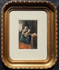 „Grandmother & Child“ Jozef Israels (1824-1911) Old 19th C. Watercolor Painting.