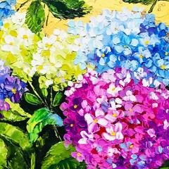 Original Hydrangea Painting Impasto Oil Artwork Flower Gift Wall Art 8 x 8 in