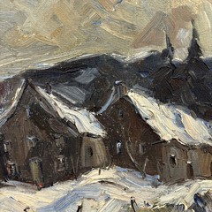 Handcrafted Winter Landscape Oil Painting „Snowy Village“ Russian Artwork