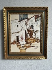 Abstract Europe European Style Village Street Landscape Signed Painting