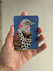Abstract Northern Flicker Bird ACEO ATC Original Acrylic Marker 2.5×3.5in
