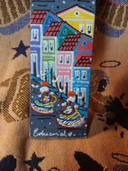 Vintage Brazilian Art Vertical Painting Carnival Street Scene Signed Decor MCM
