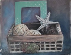 Original Expressionist Star Fish Basket 14 x 11 Oil on Paper Matted Painting