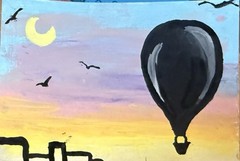 ACEO Art Card Original Acrylic Hot Air Balloon Painting