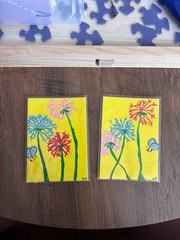 ACEO Original Painting, Colorful Daffodils, Acrylic Marker Painting, Set of 2